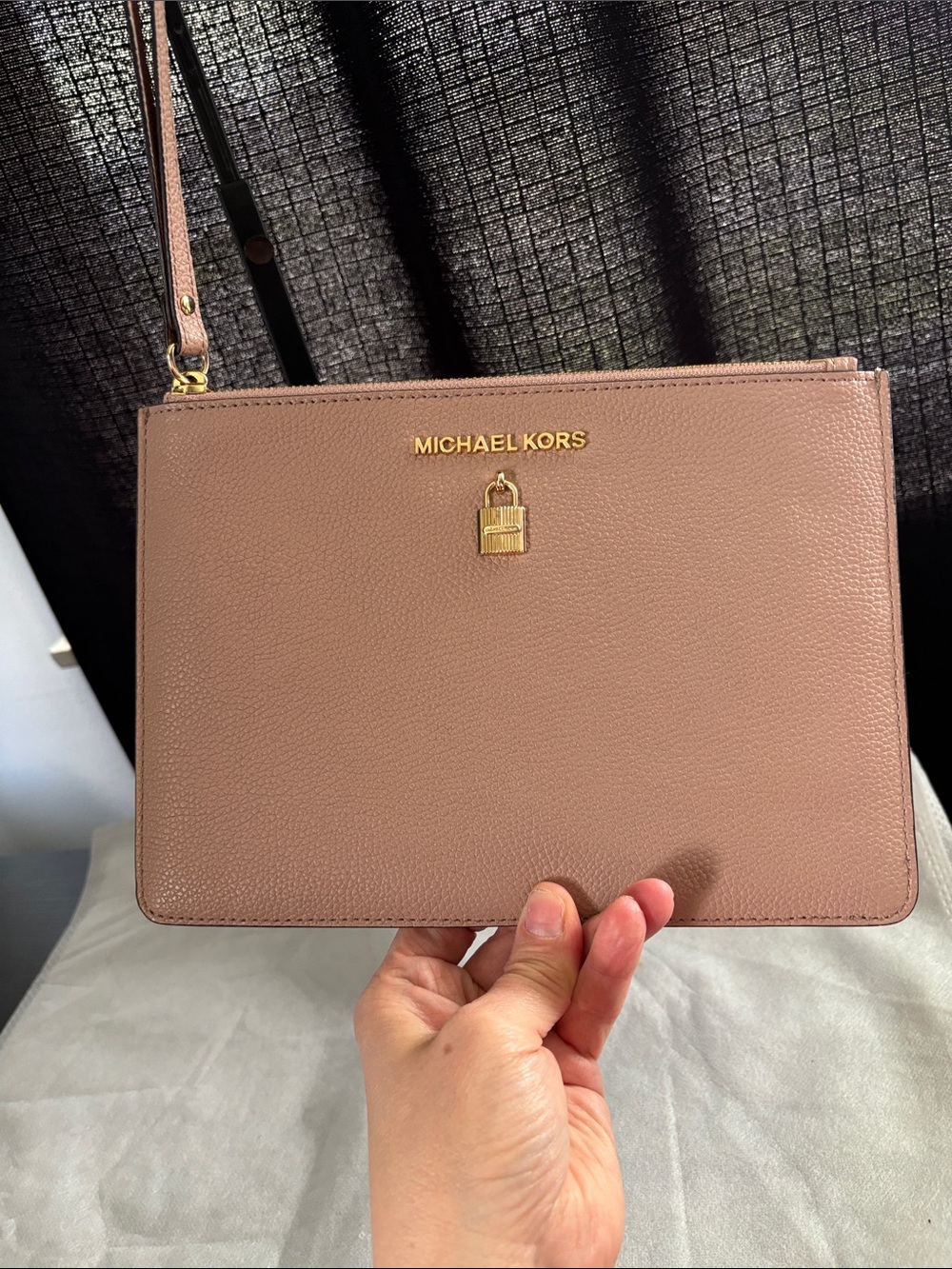Michael Kors Mauve Leather Crossbody Wristlet with Gold Hardware